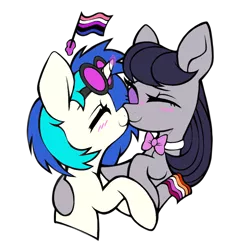 Size: 1253x1253 | Tagged: safe, artist:icey-wicey-1517, artist:occultusion, derpibooru import, octavia melody, vinyl scratch, earth pony, pony, unicorn, blushing, boop, bowtie, cute, eyes closed, female, genderfluid, genderfluid pride flag, glasses, glowing horn, headcanon, hoof hold, horn, hug, image, lesbian, lesbian pride flag, lgbt headcanon, mouthpiece, noseboop, one eye closed, png, politics, pride, pride flag, raised hoof, scratchtavia, sexuality headcanon, shipping, simple background, tavibetes, transparent background, vinyl's glasses, vinylbetes, wink