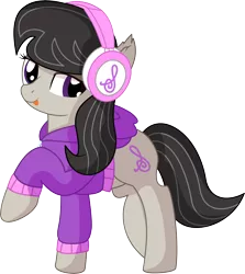 Size: 6161x6910 | Tagged: safe, artist:cyanlightning, derpibooru import, octavia melody, earth pony, pony, .svg available, :p, absurd resolution, backwards cutie mark, clothes, cute, ear fluff, female, headphones, hoodie, looking at you, mare, raised leg, simple background, solo, sweater, tongue out, transparent background, vector