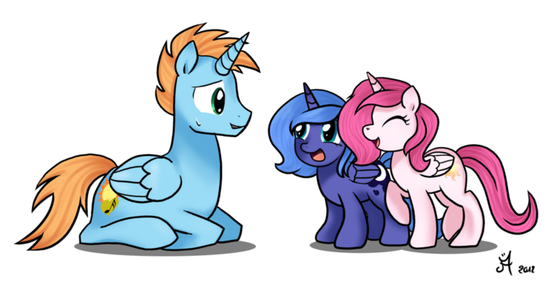 Size: 900x458 | Tagged: alicorn, alicorn oc, artist:spacefanart, cewestia, cutie mark, derpibooru import, female, filly, horn, male, oc, oc:harmony star, pink-mane celestia, princess celestia, princess luna, safe, simple background, stallion, transparent background, wings, woona, younger