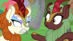 Size: 1280x720 | Tagged: angry, autumn blaze, cinder glow, derpibooru import, edit, edited screencap, imminent nirik, kirin, safe, screencap, sounds of silence, summer flare