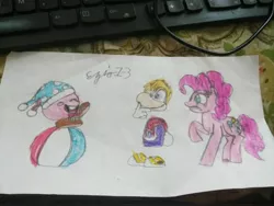 Size: 4608x3456 | Tagged: artist:ezio1-3, crossover, derpibooru import, kirby, marx, pinkie pie, rayman, safe, traditional art