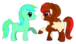 Size: 920x528 | Tagged: safe, artist:chili19, derpibooru import, oc, oc:peppermint, unofficial characters only, earth pony, pony, colt, duo, earth pony oc, female, filly, freckles, male, raised hoof, simple background, transparent background
