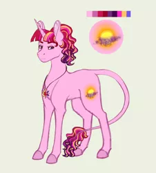 Size: 2104x2324 | Tagged: safe, artist:kayotanv87, derpibooru import, oc, oc:daylight sparkle, unofficial characters only, pony, unicorn, cutie mark, female, jewelry, leonine tail, lidded eyes, looking at you, magical lesbian spawn, mare, necklace, next generation, offspring, parent:sunset shimmer, parent:twilight sparkle, parents:sunsetsparkle, redraw, reference sheet, simple background, solo