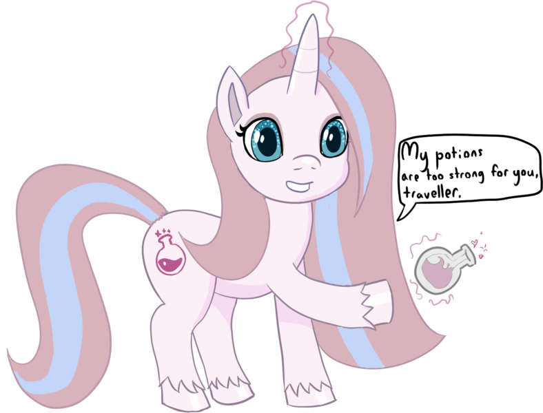 Size: 1286x979 | Tagged: safe, artist:poniidesu, derpibooru import, potion nova, pony, unicorn, my little pony: pony life, /mlp/, bottle, cute, female, horn, mare, novabetes, potion, potion seller, simple background, solo, transparent background