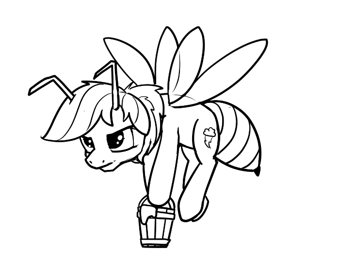 Size: 703x548 | Tagged: safe, artist:dacaoo, derpibooru import, rainbow dash, bee, bee pony, insect, original species, pegasus, pony, abdomen, antennae, bucket, female, flying, food, honey, simple background, solo, species swap, wings