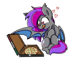 Size: 2560x2048 | Tagged: source needed, useless source url, safe, alternate version, artist:sugar morning, derpibooru import, oc, oc:comet strike, unofficial characters only, bat pony, kiwi, pony, bat pony oc, bat wings, bow, cardboard box, clothes, commission, cutie mark, female, food, fruit, heart, heart eyes, herbivore, hungry, kiwi fruit, pineapple pizza, pizza, simple background, sitting, socks, solo, text, tongue out, transparent background, wingding eyes, wings