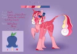 Size: 3500x2454 | Tagged: safe, artist:clay-bae, derpibooru import, oc, oc:valentine, pony, unicorn, bow, female, hair bow, mare, offspring, parent:princess cadance, parent:shining armor, parents:shiningcadance, reference sheet, solo