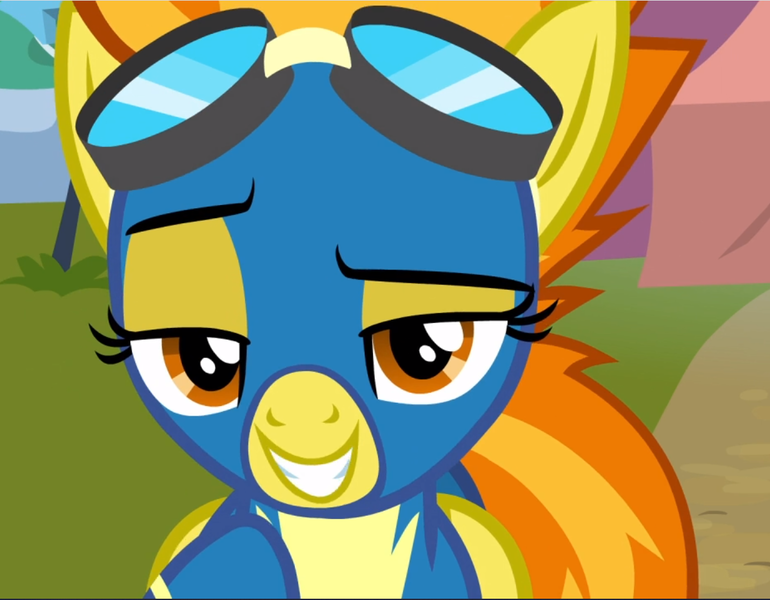 Size: 1206x940 | Tagged: safe, derpibooru import, screencap, spitfire, pegasus, pony, newbie dash, bedroom eyes, close-up, clothes, cropped, female, lidded eyes, looking at you, mare, raised eyebrow, smiling, smug, solo, uniform, wonderbolts uniform