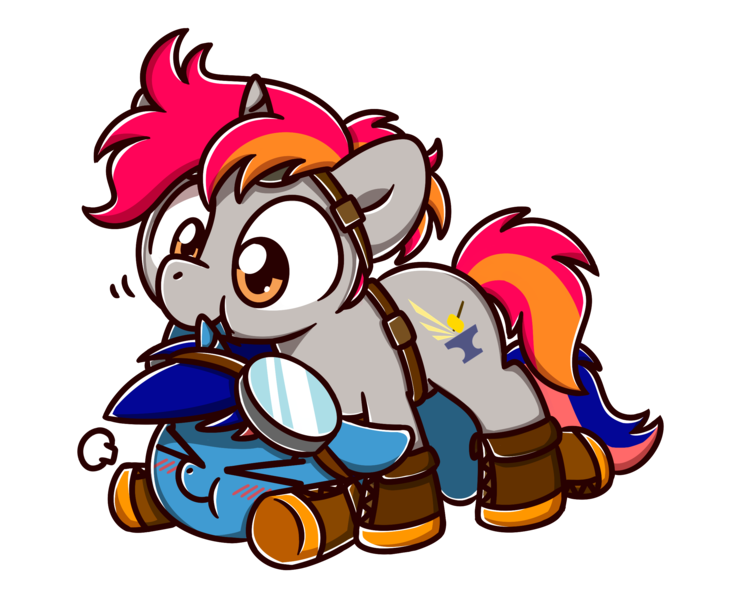 Size: 2560x2048 | Tagged: source needed, useless source url, safe, artist:sugar morning, derpibooru import, oc, oc:ironfire, oc:ryo, unofficial characters only, pony, unicorn, adorable distress, adorable face, belt, biting, blushing, boots, chibi, clothes, commission, cute, cutie mark, duo, ear bite, female, floppy ears, glasses, goggles, iryo, male, mare, nibbling, on top, ship, shoes, simple background, stallion, standing, straight, transparent background