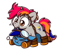 Size: 2560x2048 | Tagged: source needed, useless source url, safe, artist:sugar morning, derpibooru import, oc, oc:ironfire, oc:ryo, unofficial characters only, pony, unicorn, adorable distress, adorable face, belt, biting, blushing, boots, chibi, clothes, commission, cute, cutie mark, duo, ear bite, female, floppy ears, glasses, goggles, iryo, male, mare, nibbling, on top, ship, shoes, simple background, stallion, standing, straight, transparent background