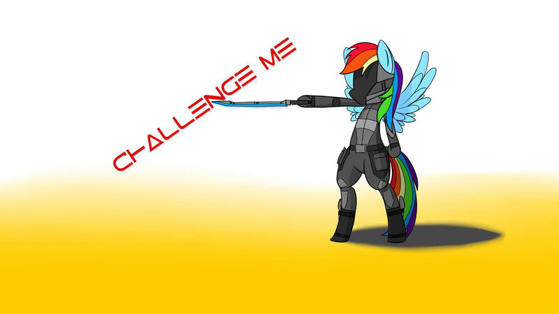 Size: 1920x1080 | Tagged: safe, artist:apuljack, derpibooru import, rainbow dash, pegasus, pony, bipedal, female, mare, shadow, solo, spread wings, sword, weapon, wings