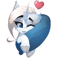 Size: 1111x1111 | Tagged: safe, artist:a-lunar-eclipse, deleted from derpibooru, derpibooru import, oc, oc:lunar eclipse, unofficial characters only, unicorn, eclipse, heart, love, lunar, pillow, simple background, solo, transparent background, white