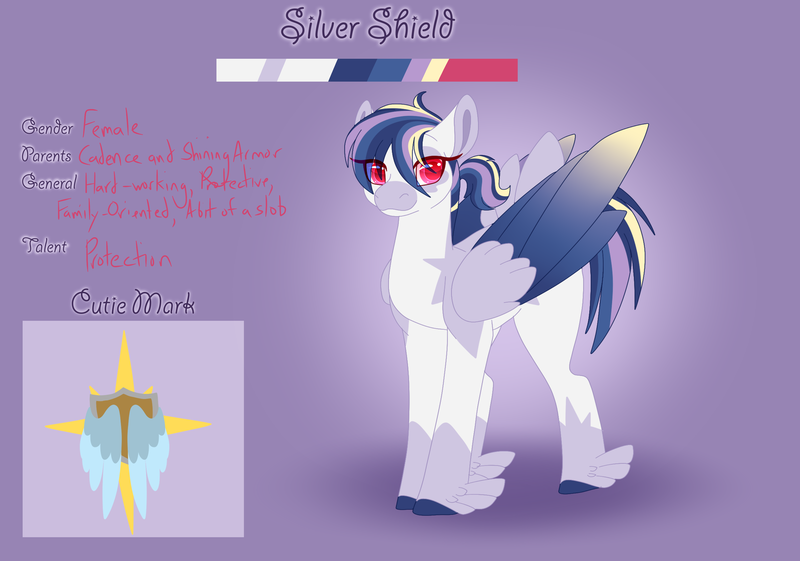 Size: 3500x2454 | Tagged: safe, artist:clay-bae, derpibooru import, oc, oc:silver shield, pony, feathered fetlocks, female, mare, offspring, parent:princess cadance, parent:shining armor, parents:shiningcadance, reference sheet, solo