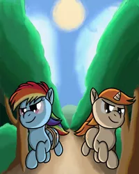 Size: 2400x3000 | Tagged: alternate universe, artist:saburodaimando, colt, derpibooru import, female, filly, filly rainbow dash, male, oc, oc:danged spell, rainbow dash, rope, running, safe, younger