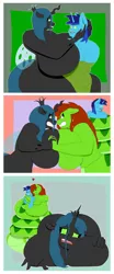 Size: 3200x7709 | Tagged: suggestive, artist:charlyc1995, derpibooru import, queen chrysalis, oc, oc:anguis flake, oc:dial liyon, anthro, changeling, changeling queen, lamia, original species, unicorn, absurd resolution, big breasts, breasts, busty queen chrysalis, cocoon, coils, comic, female, fight, glaring daggers, gritted teeth, huge breasts, hyper, hyper breasts, hypnosis, hypnotized, impossibly large breasts, looking at each other, rescue, reversalis, swirly eyes, symmetrical docking, trapped