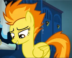 Size: 1177x941 | Tagged: safe, derpibooru import, screencap, spitfire, pegasus, pony, top bolt, cropped, cute, cutefire, female, lidded eyes, mare, smiling, solo