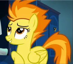 Size: 1073x940 | Tagged: safe, derpibooru import, screencap, spitfire, pegasus, pony, top bolt, cropped, cute, cutefire, female, lidded eyes, looking up, mare, raised hoof, smiling, solo