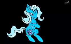 Size: 640x400 | Tagged: safe, artist:komodoyena, derpibooru import, trixie, pony, unicorn, bipedal, black background, black outlines, crossed arms, female, horn, looking at you, mare, simple background, smiling