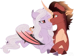 Size: 1720x1307 | Tagged: safe, artist:sharxz, derpibooru import, oc, oc:firefall, oc:violet thorn, bat pony, pony, unicorn, bat pony oc, bat wings, commission, couple, digital art, fangs, female, gift art, male, mare, nuzzling, oc x oc, prone, shipping, simple background, smiling, stallion, straight, transparent background, wings