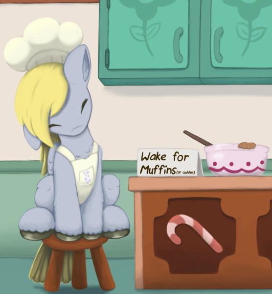 Size: 1650x1781 | Tagged: safe, artist:redquoz, derpibooru import, derpy hooves, bird, bird pone, pegasus, pony, apron, chef's hat, clothes, cute, derpabetes, ear down, eyes closed, female, hat, leg fluff, mare, sitting, sleeping, solo, stool, tail feathers, unshorn fetlocks, weapons-grade cute