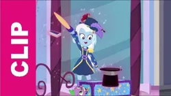 Size: 1280x720 | Tagged: safe, derpibooru import, screencap, spike, spike the regular dog, trixie, dog, equestria girls, equestria girls series, street magic with trixie, spoiler:eqg series (season 2), magician outfit, sword, weapon, youtube thumbnail