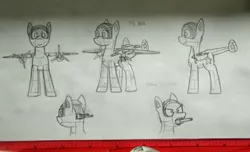 Size: 1152x699 | Tagged: safe, artist:hbgxh, derpibooru import, oc, ponified, unofficial characters only, original species, plane pony, pony, monochrome, plane, solo, soviet, tis ma, traditional art, war thunder, weapon