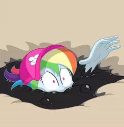Size: 582x596 | Tagged: semi-grimdark, artist:hefess, derpibooru import, rainbow dash, equestria girls, equestria girls series, asphyxiation, breasts, bubble, clothes, cropped, drowning, female, fetish, imminent death, quicksand, scared, sinking, solo, swimsuit, tar, tar pit