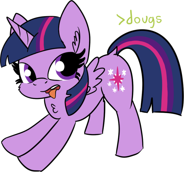 Size: 841x787 | Tagged: safe, artist:poniidesu, derpibooru import, twilight sparkle, twilight sparkle (alicorn), alicorn, pony, /mlp/, dock, doug, greentext, iwtcird, meme, simple background, solo, stretching, text, tongue out, transparent background