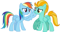 Size: 5499x3000 | Tagged: safe, artist:cloudyglow, derpibooru import, lightning dust, rainbow dash, pegasus, pony, wonderbolts academy, .ai available, duo, female, high res, looking at each other, mare, simple background, transparent background, vector, wings