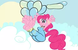 Size: 3065x1957 | Tagged: safe, artist:superyogtendo, derpibooru import, pinkie pie, anthro, earth pony, pony, 4 toes, armpits, balloon, barefoot, big feet, breasts, busty pinkie pie, feet, fetish, foot fetish, tied