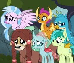 Size: 849x720 | Tagged: safe, derpibooru import, screencap, gallus, ocellus, sandbar, silverstream, smolder, yona, changedling, changeling, dragon, earth pony, gryphon, hippogriff, pony, yak, school daze, cute, diaocelles, diastreamies, dragoness, female, gallabetes, male, puppy dog eyes, sad, sandabetes, smolderbetes, teenaged dragon, teenager, yonadorable