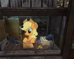 Size: 901x719 | Tagged: artist needed, safe, derpibooru import, edit, applejack, pony, applestare, bits, crossover, female, merchant, ponies in video games, s.t.a.l.k.e.r., sidorovich, solo