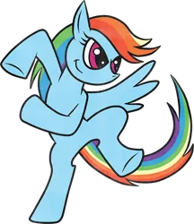 Size: 600x694 | Tagged: safe, artist:kaizerin, derpibooru import, rainbow dash, pegasus, pony, bipedal, female, mare, simple background, smiling, smirk, solo, transparent background