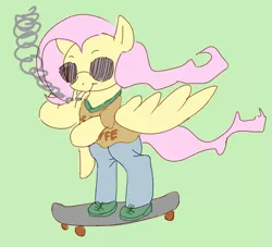 Size: 731x665 | Tagged: safe, artist:anonymous, derpibooru import, fluttershy, pegasus, pony, /mlp/, 4chan, cigarette, clothes, drawthread, pants, shirt, skateboard, skateboarding, smoke, smoking, solo, sunglasses, t-shirt