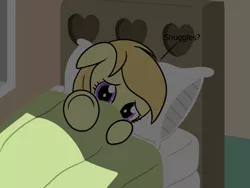 Size: 2048x1536 | Tagged: safe, artist:dinkyuniverse, derpibooru import, noi, earth pony, pony, asking, bed, bedroom, blanket, female, filly, foal, night, pillow, sad, scared, teary eyes, window