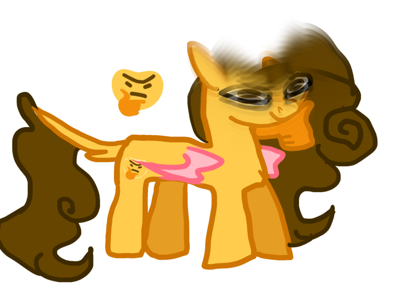 Size: 2312x1667 | Tagged: safe, artist:koloredkat, derpibooru import, oc, ponified, unofficial characters only, alicorn, pony, alicorn oc, emoji, female, horn, leonine tail, mare, simple background, solo, thinking, thinking emoji, transparent background, wings