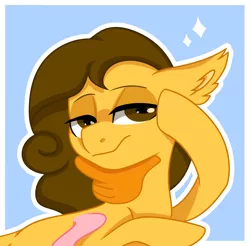 Size: 1676x1652 | Tagged: safe, artist:koloredkat, derpibooru import, oc, ponified, unofficial characters only, pegasus, pony, bust, ear fluff, emoji, female, mare, pegasus oc, smiling, thinking, thinking emoji, wings