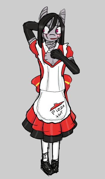 Size: 3839x6571 | Tagged: anthro, apron, artist:tenenbris, clothes, crossdressing, derpibooru import, dress, evening gloves, gloves, long gloves, maid, meme, oc, oc:abel masei, pizza hut, pizza hut maid dress, suggestive