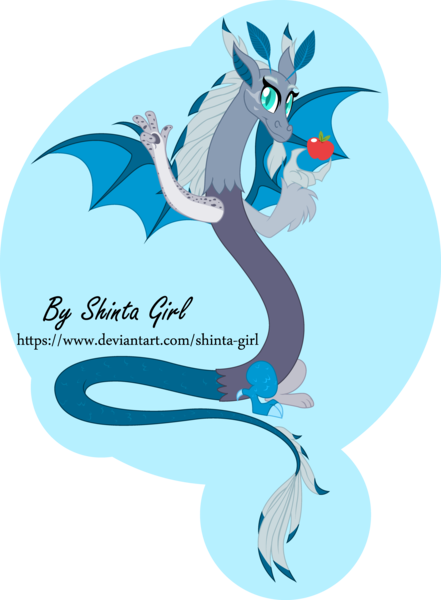 Size: 4408x6000 | Tagged: apple, artist:shinta-girl, beard, colored sclera, commission, derpibooru import, draconequus, draconequus oc, facial hair, food, goatee, markings, nonbinary, oc, oc:elizard draco, safe, simple background, solo, transparent background, unofficial characters only, vector, wave, waving