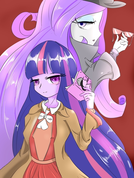 Size: 2100x2800 | Tagged: safe, artist:time sss, derpibooru import, rarity, twilight sparkle, equestria girls, detective rarity, duo, female, looking at you
