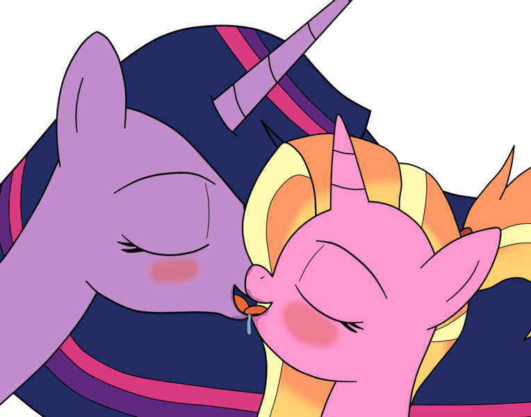 Size: 2653x2083 | Tagged: suggestive, artist:eagc7, derpibooru import, luster dawn, princess twilight 2.0, twilight sparkle, twilight sparkle (alicorn), alicorn, pony, unicorn, the last problem, blushing, drool, duo, eyes closed, female, females only, french kiss, kissing, lesbian, lusterlight, older, older twilight, shipping, simple background, sloppy kissing, transparent background