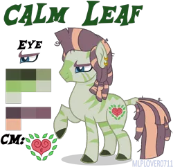 Size: 1248x1204 | Tagged: artist:brenxdipity, artist:mlplover0711, base used, cutie mark, derpibooru import, ear piercing, earring, hybrid, interspecies offspring, jewelry, magical lesbian spawn, male, oc, oc:calm leaf, offspring, parents:treecora, parent:tree hugger, parent:zecora, piercing, raised hoof, reference sheet, safe, simple background, solo, stallion, transparent background, unofficial characters only, zony