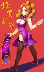 Size: 900x1455 | Tagged: suggestive, artist:tzc, derpibooru import, adagio dazzle, human, equestria girls, adagio dat-azzle, anime, ass, big breasts, bracelet, breasts, busty adagio dazzle, butt, cheongsam, chinese new year, cleavage, clothes, female, high heels, jewelry, legs, scroll, shoes, socks, solo, stockings, thigh highs