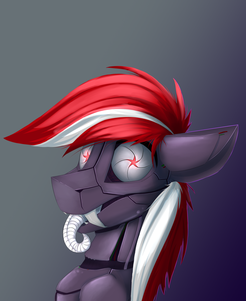 Size: 1800x2208 | Tagged: safe, artist:observerdoz, derpibooru import, oc, oc:tolie, unofficial characters only, pony, robot, robot pony, bust, looking at you, portrait, solo, tongue out