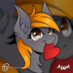 Size: 1024x1024 | Tagged: safe, artist:obscuredragone, derpibooru import, oc, oc:thorinair, pony, big eyes, biting, brown eyes, commission, cute, gray fur, heart, holiday, male, mouth hold, shiny eyes, solo, stallion, uwu, valentine's day, ych result, yellow mane
