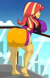 Size: 700x1100 | Tagged: suggestive, artist:mashoart, derpibooru import, sunset shimmer, equestria girls, ass, barefoot, big breasts, breasts, bunset shimmer, busty sunset shimmer, butt, erect nipples, faceless female, feet, female, huge breasts, impossibly large breasts, legs, nipple outline, offscreen character, the ass was fat, thick, thighs