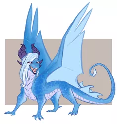Size: 1280x1354 | Tagged: artist:earthsong9405, derpibooru import, dragon, dragon au, dragoness, dragonified, eye clipping through hair, fanfic:azure edge, female, horns, quadrupedal, safe, simple background, solo, species swap, spread wings, trixie, white background, wing claws, wings