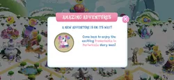 Size: 2436x1125 | Tagged: safe, derpibooru import, bon bon, princess cadance, rarity, shining armor, sweetie belle, sweetie drops, alicorn, pony, unicorn, spoiler:comic, apple, apple tree, balloon, canterlot, carousel boutique, female, food, game screencap, gameloft, male, pond, shiningcadance, shipping, snow, straight, train, tree, windmill, winter