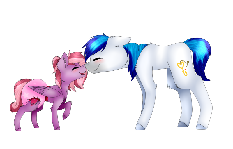 Size: 2570x1638 | Tagged: safe, artist:midnight magic, derpibooru import, oc, oc:hooklined, oc:talia lilac, earth pony, pegasus, pony, colored hooves, cute, diaper, eyes closed, female, filly, mare, mother and child, mother and daughter, raised hoof, simple background, snoot rubbing, transparent background