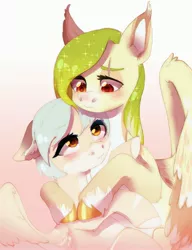 Size: 2300x3000 | Tagged: safe, artist:rizzych, derpibooru import, oc, oc:hibachi, oc:lemony light, pegasus, pony, cute, hug, looking at each other, pegasus oc, scar, unshorn fetlocks, wings